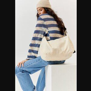 BAGGU Large Nylon Ivory Color Crescent Shoulder Bag